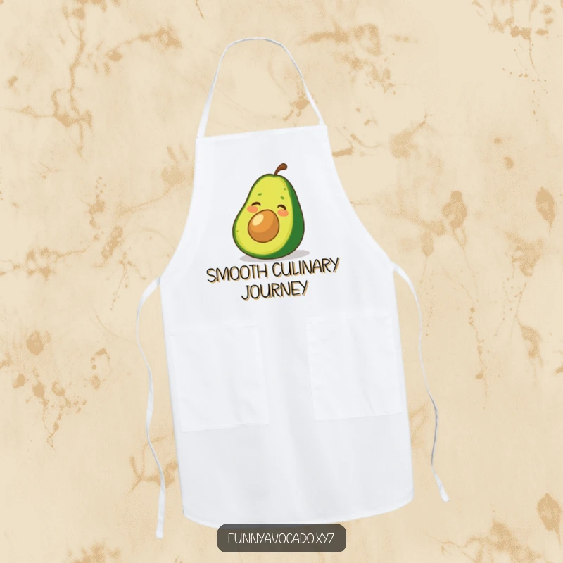 Funny Avocado Apron: A giggling avocado sliding down a green peel, a humorous and practical kitchen accessory.