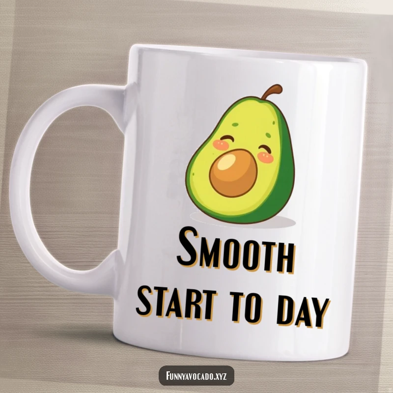 Funny Avocado Mug: A giggling avocado joyfully sliding down a smooth green peel, capturing a moment of pure fun.