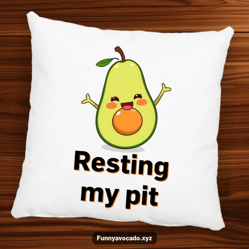 Funny excited avocado pillow, relaxing comfortably while performing a happy split, a soft and humorous decorative accent.