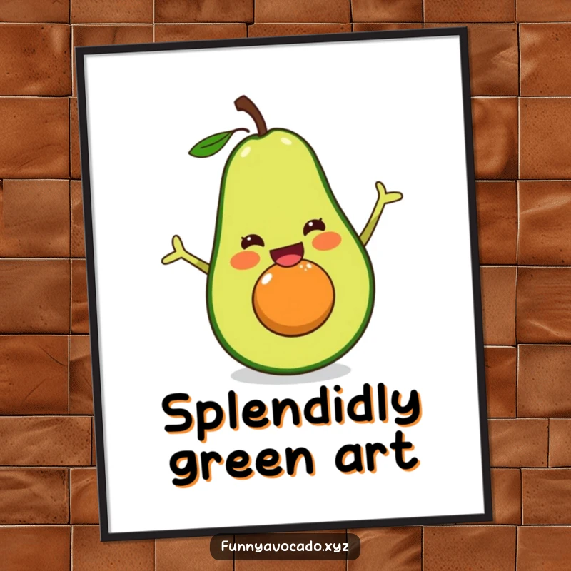 Funny excited avocado digital art print, captured mid-happy split with pure exhilaration, perfect for humorous wall art.