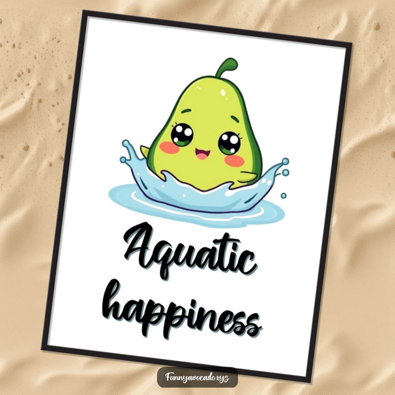 Funny avocado character with wide googly eyes joyfully splashing, high-resolution digital art for instant download.
