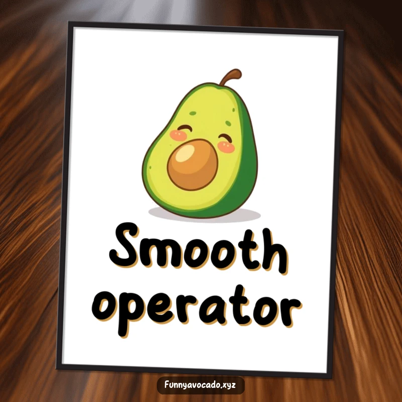 Funny Avocado Poster: A giggling avocado in mid-slide down a smooth green peel, an amusing and joyful image.