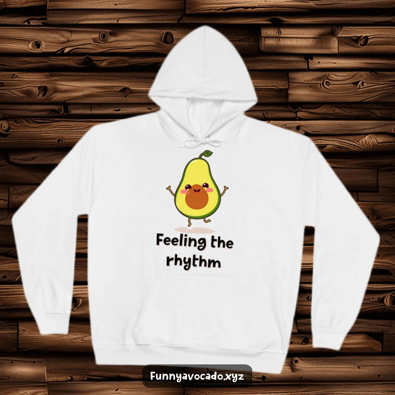 Funny Avocado Hoodie: A smiling avocado with cute little legs caught mid-silly dance, cozy and full of funny energy.