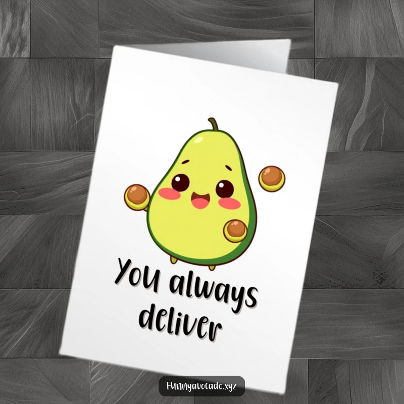 Funny Free Printable Thank You Card: A happy avocado juggling two pits, a fun and quirky way to say thank you.