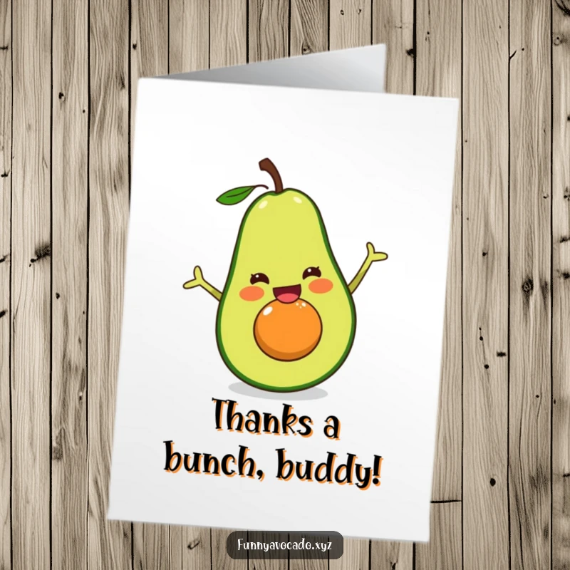 Funny Free Printable Thank You Card: Excited avocado doing a hilarious split, perfect for easy download and DIY printing.