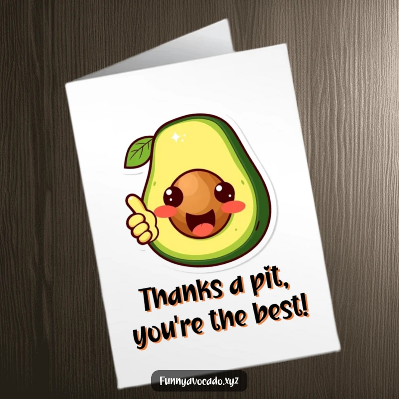 Funny Free Printable Thank You Card: A charming avocado giving a thumbs up with its pit. A downloadable gift for thanks.