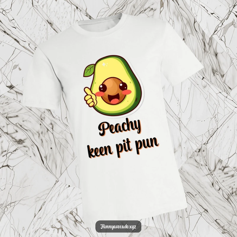 Funny cute avocado character t-shirt, its pit giving a thumbs up, symbolizing approval and positivity, a humorous and cheerful graphic.