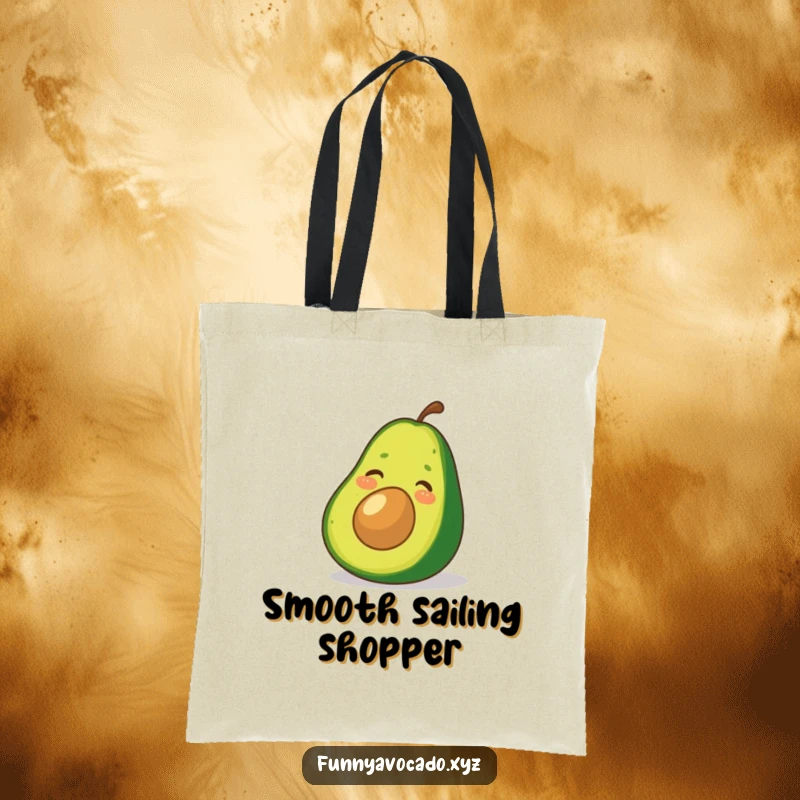 Funny Avocado Tote Bag: A giggling avocado sliding down a green peel, a humorous and practical accessory.