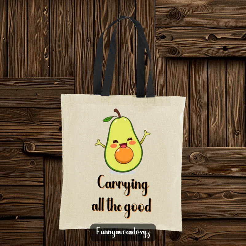 Funny avocado tote bag, captured in a dynamic happy split, a humorous and practical accessory for stylish shoppers.